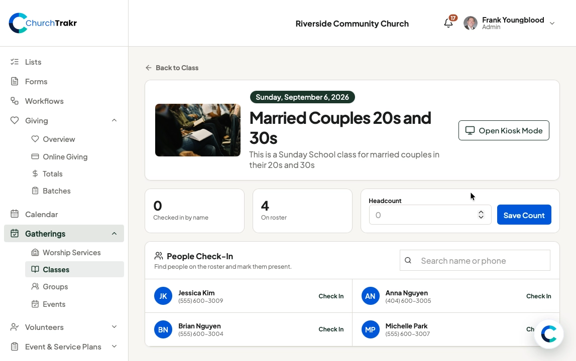 Check-In & Attendance in ChurchTrakr