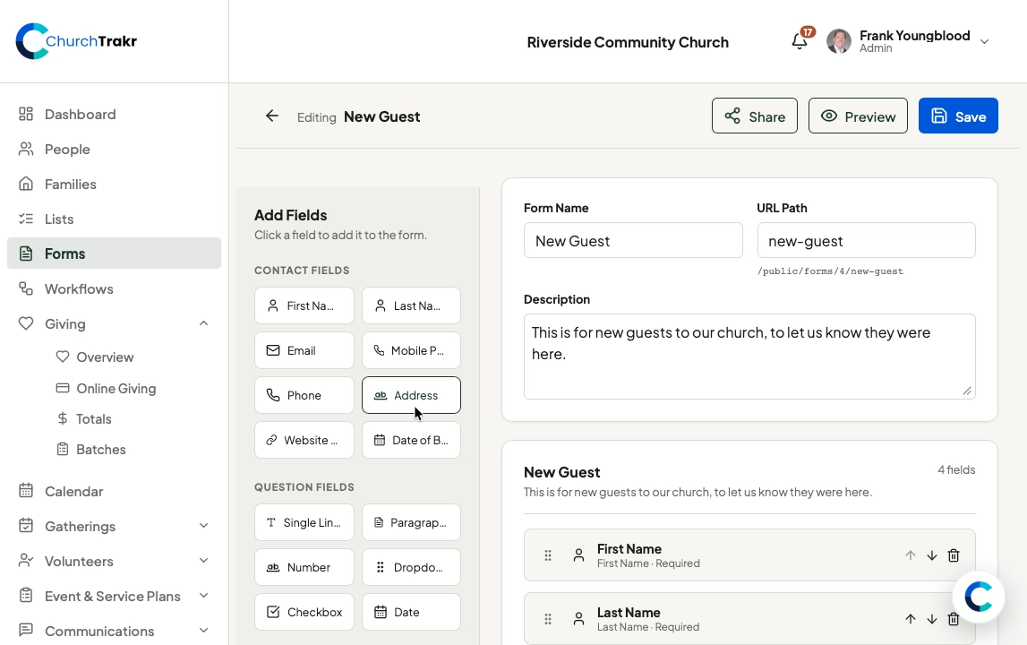 Forms Management in ChurchTrakr