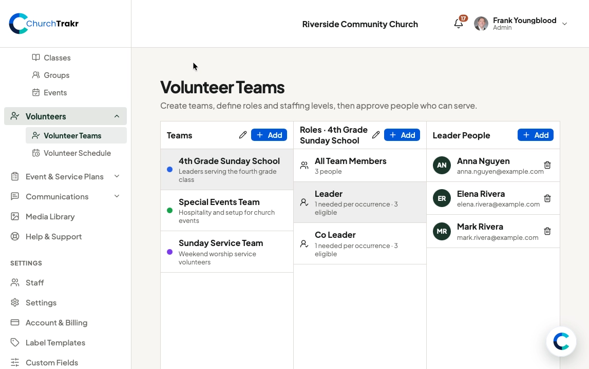 Volunteer Management in ChurchTrakr