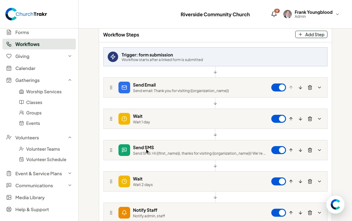 Workflows in ChurchTrakr
